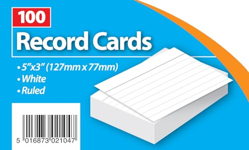Record Cards, White, 5X3 inch(127mm x 77mm), Lined with Headline, 100-Pack