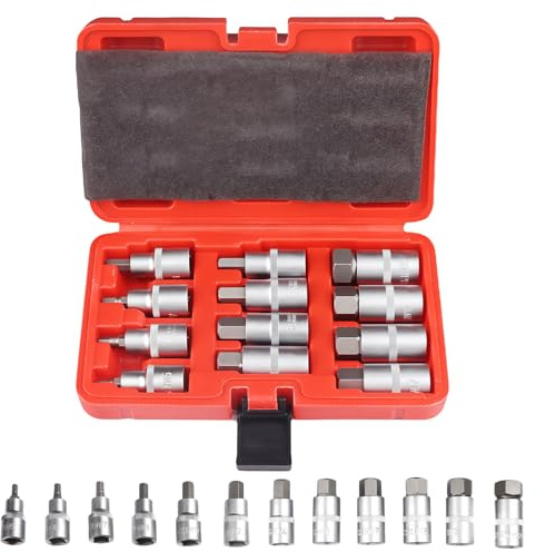 WANDGU Juego de 12 llaves hexagonales hexagonales: juego de llaves de vaso, juego de puntas hexagonales, 6 tamaños (5-22 mm), accionamiento de 1/2 pulgadas para llave de impacto, juego de herramientas