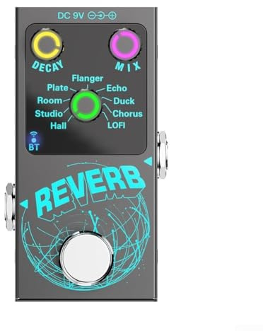Avancerad gitarr reverb-pedal med 9 digitala effekter, stor fotpedal och justerbara kontroller för lätthet