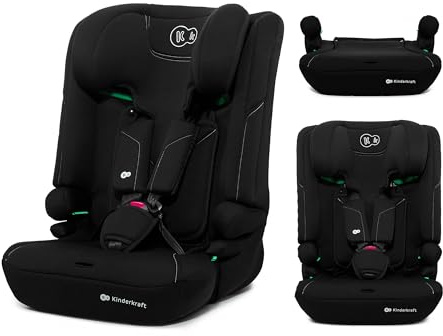 Kinderkraft I-COMFY, Silla de coche, Para niños, Ajustable (76-150 cm), Respaldo ajustable, Cinturón de seguridad de 5 puntos, SISTEMA EASY GROW, Fácil instalación, Negro