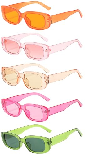 Lot de 5 lunettes de soleil vintage pour femme, protection UV400, festival gadget de festival, thé, rose, rouge rose, orange, vert