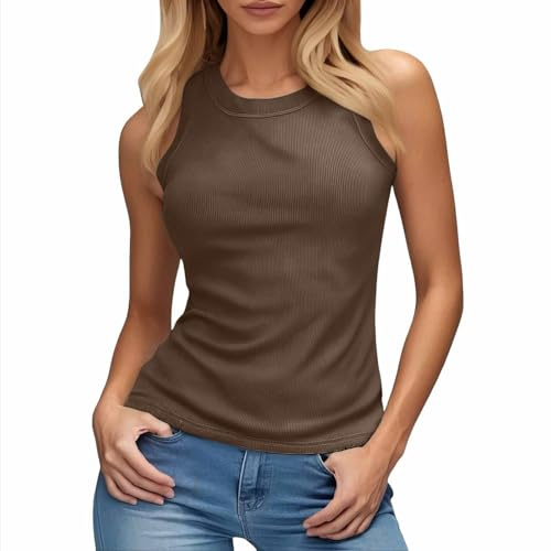 Debardeur avec Soutien Gorge Integre Femme- Tank Top CôteléS Caraco Grande Taille Casual Couleur Unie DéBardeurs Confortables Douces Respirant Extensible pour Sports Fitness Le Quotidien