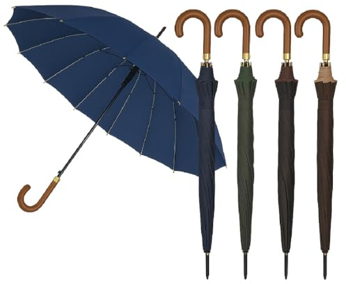 DANYX Kit 4pezzi Ombrello Antivento 16 Stecche in Fibra di Vetro – Apertura Automatica, Extra Grande, Resistente e Elegante per Pioggia e Vento (Tinta unita)