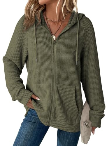 Dokotoo Womens Zip Up Hoodie Long Sleeve Hooded Sweatshirts Green