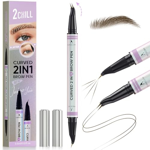 2CHILL 30° Gebogener Augenbrauenstift, Magic 2-in-1 Eyebrow Pencil, Wasserfest Augenbrauen mit 2 Spitzen, Lebendige Microblading Augenbrauenfarbe für Frauen, das Den Ganzen Tag Hält (Dunkelbraun)