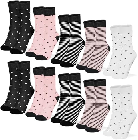 HAGOT 10 Paires Chaussettes Femmes Parsemaient et Rayé, Chaussettes Femme en Coton, Chaussette Respirantes Confort, Multicolore