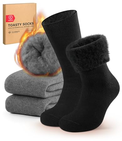 CLOSEMATE Mens Winter Thermal Socks Thick Warm Soft Comfortable Moisture Wicking for Cold Weather & Casual Wear(1Black1Light Grey,L)