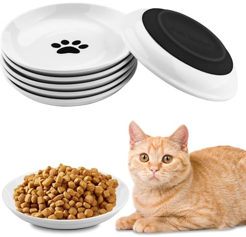 Foymlon Ciotole per Gatti, 6 Pezzi Ciotola per Gatto Ceramica con Base in Gomma Antiscivolo,Ciotole Piatte per Gattini Cuccioli E Piccoli Animali