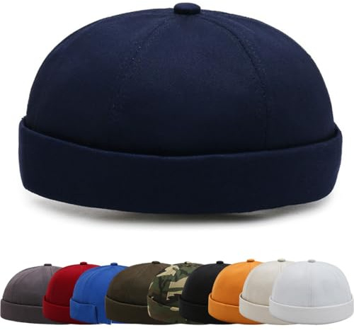 FULOOE Cappelli Docker cap Senza Tesa Beanie Polsino Arrotolato Berretto da Portuale da Uomo Unisex Estate Retro Cotone Docker Hat Cappello Senza Visiera Berretto da Portuale Donna Regolabile