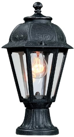Britalia Black Outdoor Traditional Lantern Pedestal Post Light, IP55 Water Resistant, Clear Panels, E27 ES, 400mm x 220mm