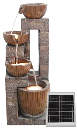 Solar Water Feature, Copper Falls Cascade with Battery Backup – Solar Powered Garden Fountain, Self-Contained Design, No Wiring or Running Costs, Outdoor Patio & Lawn Décor