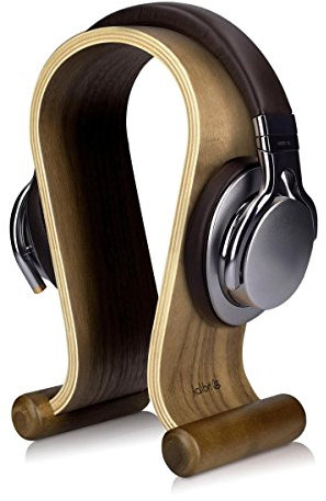 kalibri Soporte de Madera para Auriculares - Base Universal para Cascos Antideslizante - Sujeción Headset diseño en Madera de Nogal