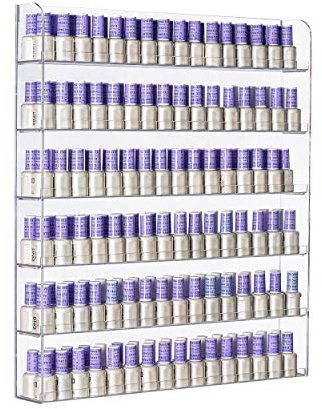 AMT 6 Tier Acrylic Nail Polish Racks for the Wall, Holds up to 180 Bottles, CLEAR Nail Polish Display, Essential Oils Organizer. Plus a Microfiber Cloth for Cleaning Purposes