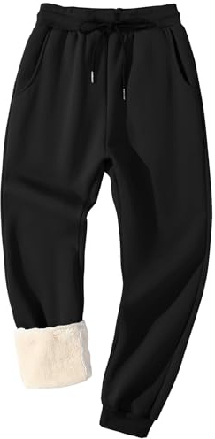 Flygo Men's Warm Fleece Pants Sherpa Lined Sweatpants Winter Active Track Joggers Pants(Rib Bottom Black-S)