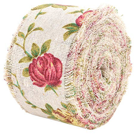Fdit Rose Blume gedruckt Jute Band DIY gedruckt Rose Blume Sackleinen Band Baumwollband Rustikale Hochzeit Home Craft DIY Dekoration