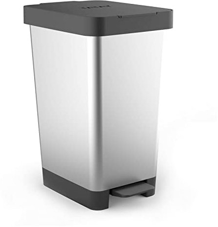 Tatay Poubelle de Cuisine Smart, Capacité 25L, Pédale Rétractable, Polypropylène, Sans BPA, Sac Poubelle 30L. Gris Metallise. Dimension 26 x 36 x 47cm