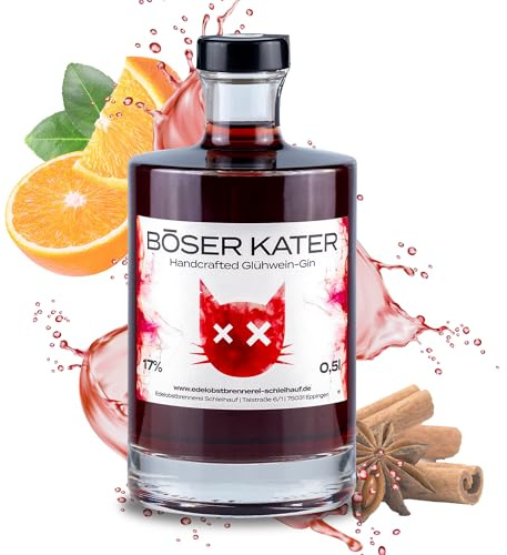 BÖSER KATER Glühwein Gin - Heiße Mieze, Glühpunsch trifft Gin, Ideal für winterliche Cocktails mit Geschmack, Die perfekte Geschenkidee, Handgemacht mit kleiner Auflage, 0,5l 17% Vol