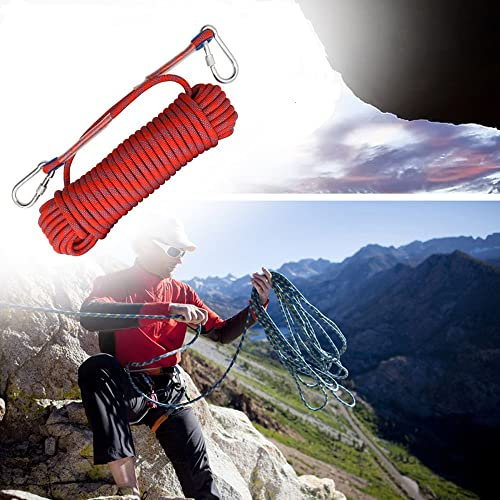 Cuerda de Escalada al Aire Libre, 2 carabinas, Cuerda de Alta Resistencia con 12 mm de diámetro, Cuerda de Seguridad, Cuerda Trenzada, 20 m, para Exteriores