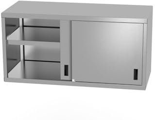 HENDI Wandschrank, Hängeschrank, mit Schiebetüren, geschweißt, Max. Tragfähigkeit pro Regalboden: ca. 70 kg/m², mit speziellen Leisten für die Wandmontage geliefert, 1000x300x(H)600mm, Edelstahl