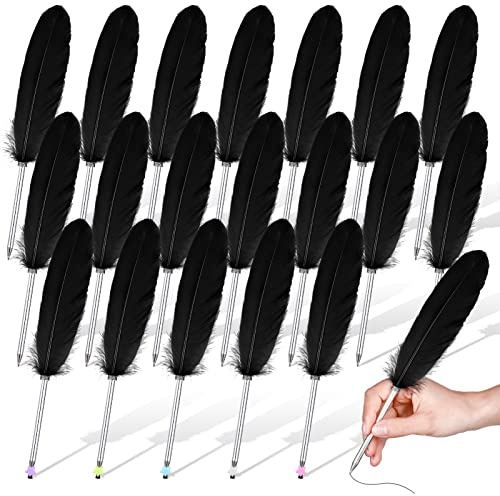 Censen Feather Ballpoint Pen Set of 20, Black Ink, Vintage Quill Design for Writing Instruments, Wedding Signing, Office, School, Favors