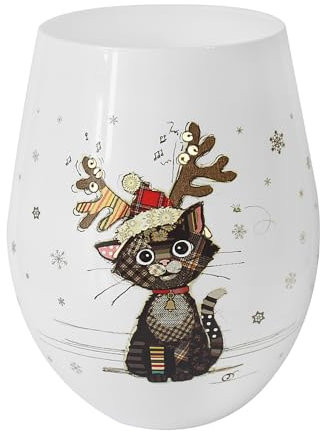 Lesser & Pavey Christmas Stemless Wine Glasses | Kitten Antlers for Red and White Wine | Perfect for Xmas Celebrations | Festive Bug Art Glassware for Holidays