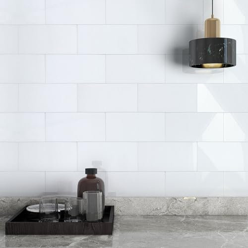 M MOFIT Large Subway Wall Tiles Self Adhesive for Kitchen,Individual Tile Stickers Stick on Tiles Bathroom Waterpoof CM 10x20(White 23Tiles)
