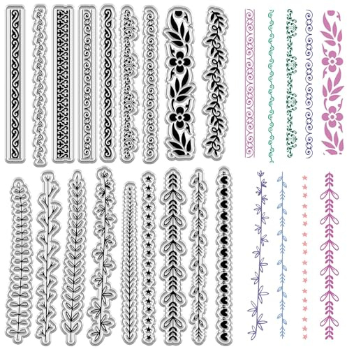 CRASPIRE Sellos de Goma Transparentes con Diseño de Hojas Y Flores, Borde de Borde, Retro, Vintage, Sellos de Sellos de Silicona Transparentes Reutilizables para Diario, Tarjetas, Álbumes de Recortes
