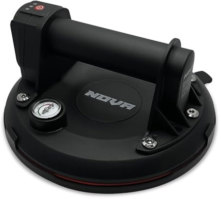 Nova – Ventouse Électrique avec Manomètre, Ø 20 cm, 200 kg – Batterie Lithium Rechargeable – Ventouse professionnelle pour Carrelage, Marbre, Vitres, Pare-brise, Dalles, Placo, Carrosserie
