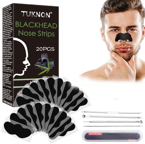 Mitesser Nasenstrips, Nasenstrips, Anti Nosestripes Mitesser, 20Pcs Pore Strips, Poren Reinigung mit Aktivkohle, Entfernen Mitesser und Unreinheiten, mit Mitesserentferner Komedonenquetscher Set