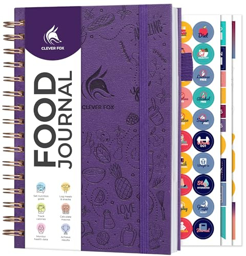 Clever Fox Food Journal Spiral - Daglig matdagbok, måltidsförberedande planerare för att spåra kalorier och näringsämnen, viktminskningsspårare anteckningsbok (lila)