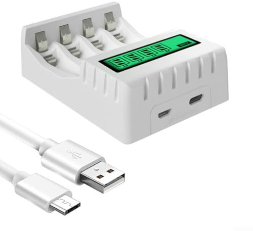 1PC Battery Charger LCD Display, 4 Slot, AAAA NiCd Rechargeable Battery (white)