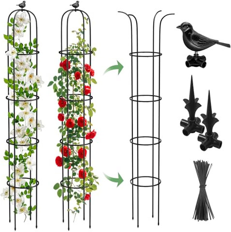 6.2ft Garden Obelisk Trellis for Climbing Plants Rustproof Metal Pipe with Heavy Duty Plastic Coated Garden Outdoor Indoor Potted Plant Support for Clematis Vine Jasmine Support