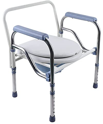 Sedia WC pieghevole per anziani, sedia a rotelle, altezza regolabile su entrambi i lati, capacità di carico 150 kg, per anziani e disabili