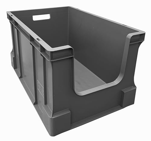 Solent Plastics Stacking Crates Heavy Duty Large Open Fronted Storage Boxes - 60 Litre Capacity - L 600 x W 400 x H 330mm - Recycled Material (3)