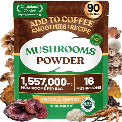 Venture Pal 16 in 1 Mushroom Powder (90 Servings) - 1,730mg Mushroom Coffee Alternative with Ashwagandha, Lion’s Mane, Chaga & More | 100% Fruiting Bodies | Support Immune, Focus & Energy