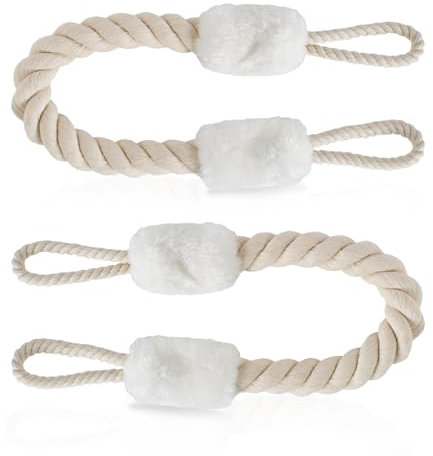 TRACOMPAN Lot de 2 butées de porte blanches avec design décoratif, corde de protection des dents d'animaux domestiques, butée de porte souple pour poignées de porte, chambre à coucher, balcon et porte