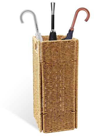 Aiorddl Rattan Umbrella holder, Hand Woven Umbra Holder for Entryway, Indoor Umbrella Rack Organizer Freestanding, Umbra Bucket Fits Mudroom,Walking Canes,Home,Office