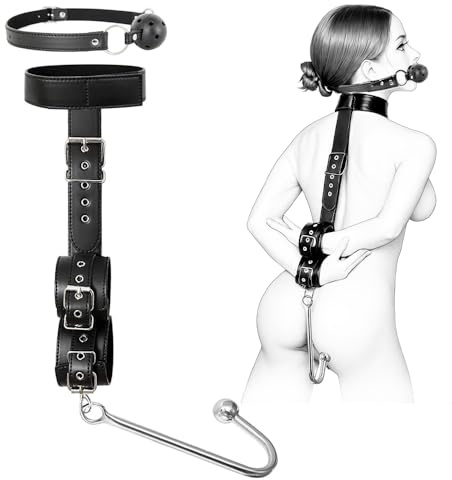 Gancho anal con mordaza de bola BDSM, Cuero Sexo Bondage Set Anal Trainer con Collar, Kit de Restricciones Juego de rol Butt Plug Fetiche Esclavo SM Adulto Juguetes Sexuales Unisex