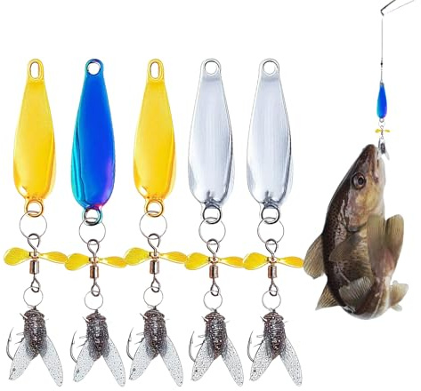 Spinner Bait Fishing Lure Spoon Blinker Saltwater Treble Hook 5 Pieces Reflection Spoon Bait Set for Saltwater Freshwater River Lake Trout Salmon Bass Catfish