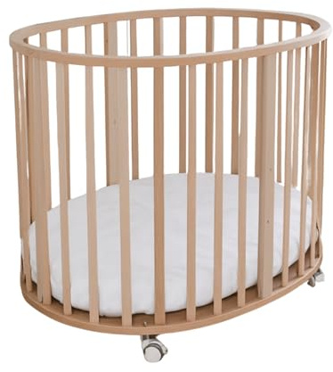 Bebek On For Holz Babywiege aus Buchenholz mit Schaukel- & Arretierfunktion | Beistellbett für Neugeborene | Inkl. Matratze & Baumwoll Bettset | 0–24 Monate (Natürliche Holzfarbe-4)