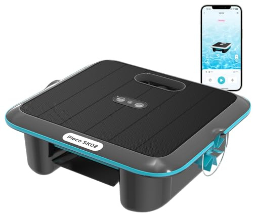 (Upgrade 2026) Pleco SK02 Skimmer Solare Robot per Piscina, Doppia Ricarica, Sensore Temperatura, Skimmer Robotico con Controllo App, Pulitore per Piscina Skimmer Automatico 24/7
