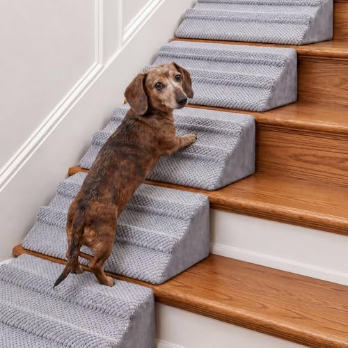 Dog Ramp for Stairs & Couch, Anti-Slip Pet Steps for Small, Large & Senior Dogs & Cats, Foldable Dog Ramp for Bed & Car, Safe Puppy Stairs with Washable Cover & Pad (2)