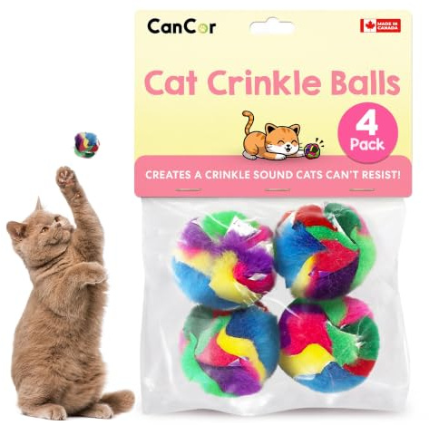 Cat Crinkle Balls 1.5 Inch | 4 Pack | Soft Lightweight Indoor Cat Toys with Durable Crinkle Build and Engaging Crinkle Sound