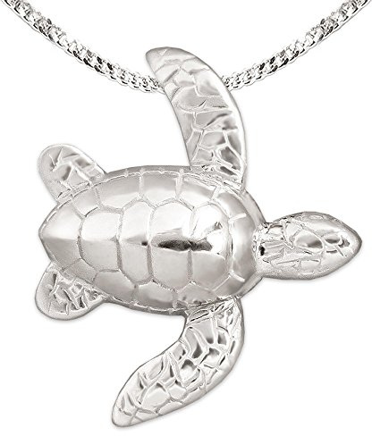 Pendentif Clever Schmuck - Avec motif de tortue en ronde-bosse - 25 mm - En argent sterling 925 - Avec palmes mobiles suspendues latéralement - Chaîne de 45 cm en argent sterling 925 dans un étui 25 mm