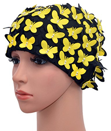 Medifier Cuffia da nuoto vintage floreale petalo retrò stile cuffia da bagno per le donne giallo