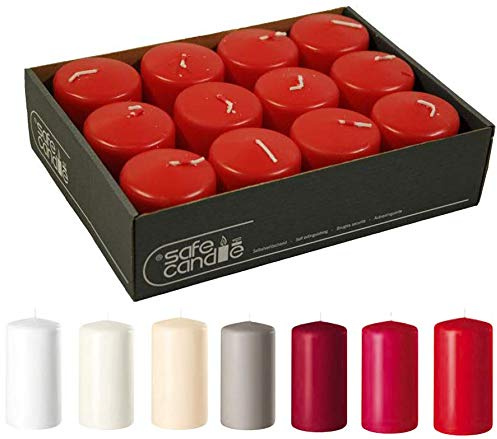 Velas pilares – Velas de cera de columna/velas de Adviento (rubí, grande: altura 15 cm, diámetro 6 cm, 12 unidades)