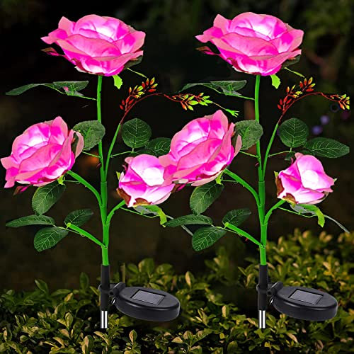 Lumiere Solaire Exterieur, Lot de 2 lampes de jardin avec 6 roses, Éclairage extérieur solaire de jardin sans Fil Led Décoration Solaire Pour Patio/Chemins/Pelouse/Terrasse/Noël(rose)