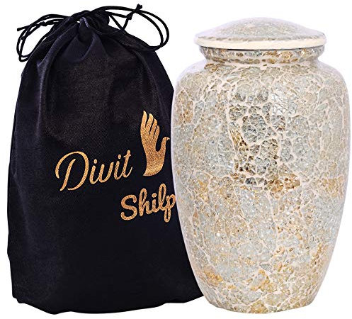Urne funéraire Divit Shilp pour Cendres humaines avec Pochette en Velours pour Adulte jusqu'à 100 kg (White Mosaic, Adulte)