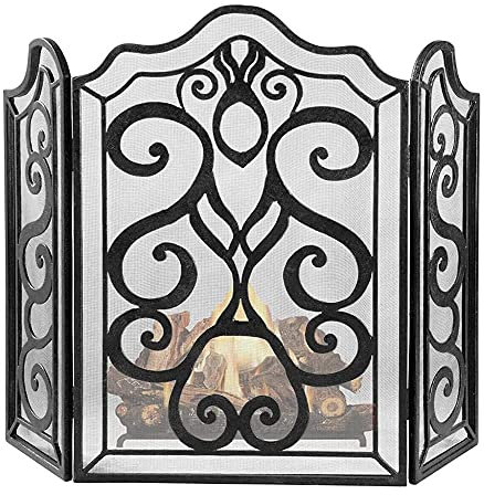 OUPAI Pare-étincelles en fer forgé 3 PCS Écran de cheminée décoratif, Grille Pare-étincelles pour cheminée en Fer, écran de cheminée à 3 Panneaux de Protection pour poêle et cheminée, 123 x 93 cm, N