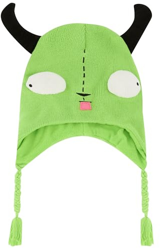 Concept One Invader Zim mössa hatt, Gir vinter stickad mössa med öron, Gröna tofsar, one size